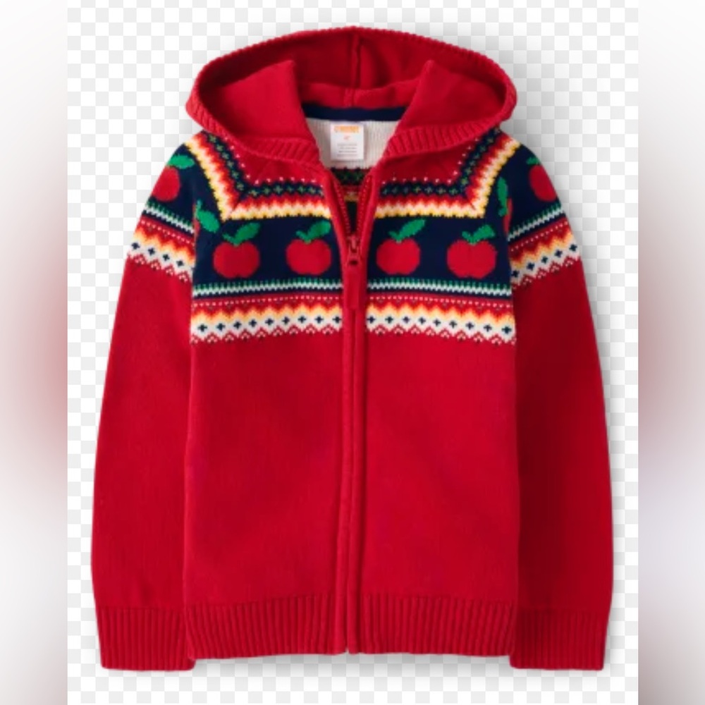 GYMBOREE Intarsia Apple Zip-Up Sweater - Apple Orchard - Red